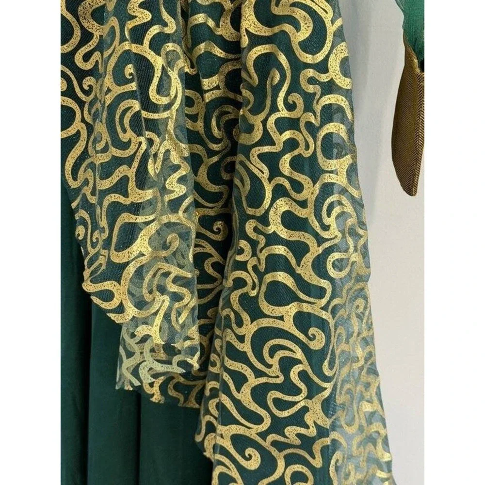 Medusa Girls Halloween Costume Green Gold Dress and Snake Headband Set L 12 14